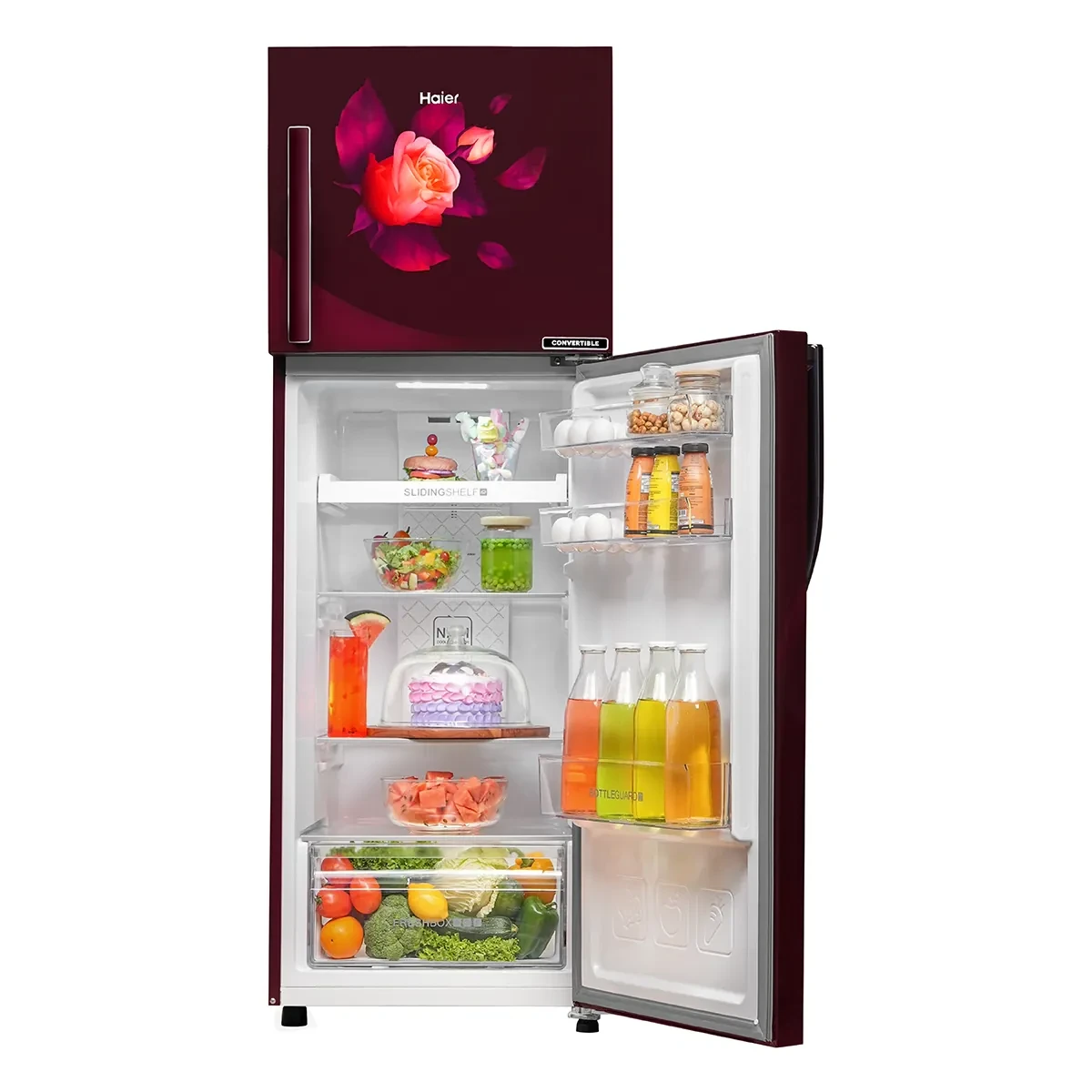 Haier 240 LTR 2 STAR FROST FREE DOUBLE DOOR REFRIGERATOR HRF-2902CRR-P MAROON
