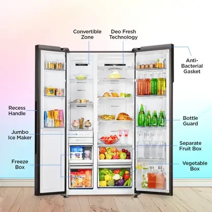 Haier 602 LTR N/A STAR FROST FREE SIDE BY SIDE REFRIGERATOR HR-682KYG-P BLACK YELLOW GLASS