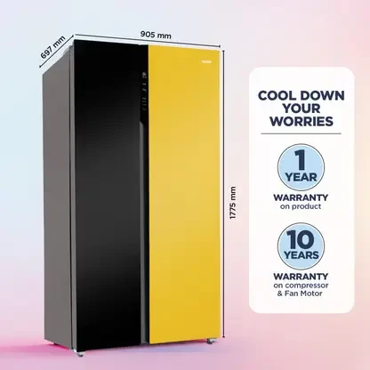 Haier 602 LTR N/A STAR FROST FREE SIDE BY SIDE REFRIGERATOR HR-682KYG-P BLACK YELLOW GLASS