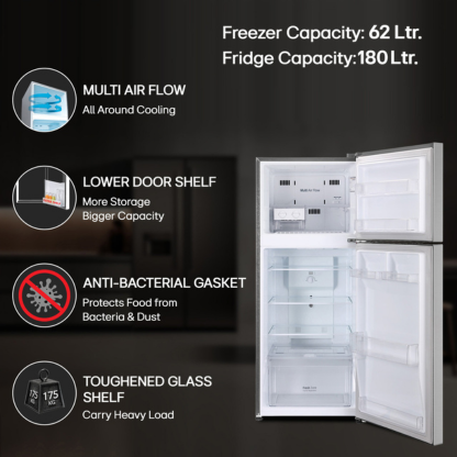 LG 242 LTR 2 STAR FROST FREE DOUBLE DOOR REFRIGERATOR N/A DAZZLE STEEL