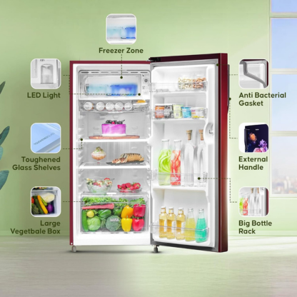 Haier 190 LTR 2 STAR DIRECT COOL REFRIGERATOR HRD-2102CRV-P RED VOILA FINISH