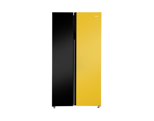 Haier 602 LTR N/A STAR FROST FREE SIDE BY SIDE REFRIGERATOR HR-682KYG-P BLACK YELLOW GLASS